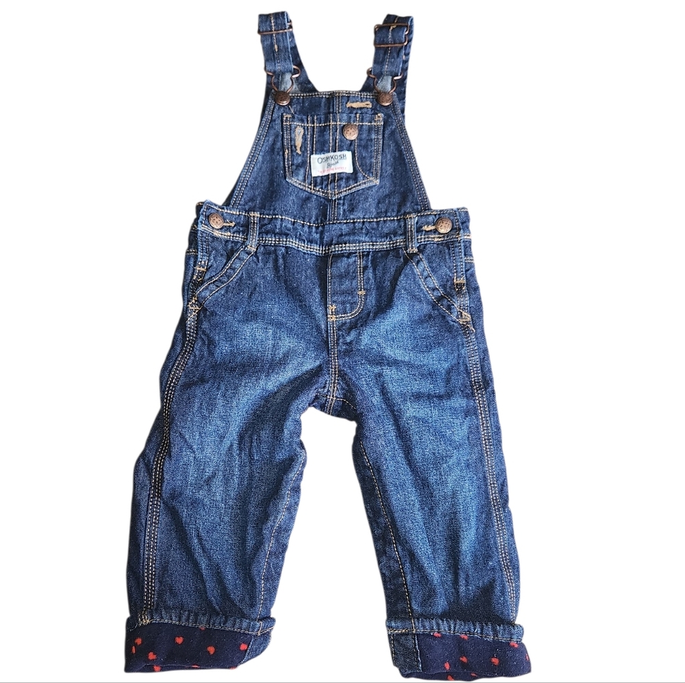 OshKosh B'gosh Blue Denim Overalls with Red Fleece Accents